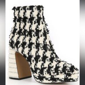 Betsey Johnson Black and White Tweed Raylan Women's Boots